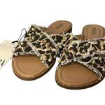 NWT Myra Fudge Flats Leather Textile Upper Leopard Animal Print Slide Sandals 9 Black Photo 1