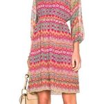 Diane Von Furstenberg  Parry 100% Silk Mini Dress Size 0 Red Chevron Boho Print Photo 2