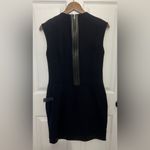 Helmut Lang  Womens Black Leather Wool Blend Sleeveless Belted Patch Pocket Dress Photo 1