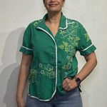 Free People  Green Strawberry Embroidered Shirt Sz S Photo 5