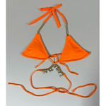 Orange Neon Diamond Gold Charms Chain Bikini Top Swimwear Bathing Suit Size S 🧡✨ Photo 0
