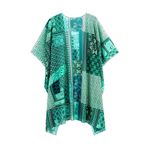 CCC Bohemian Style Patchwork Cape Lightweight Sheer Fabric Elegant Turquoise Whi Green Size XL Photo 9