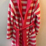 Casual Moments Pink and White Hooded Striped Bathrobe w/belt womens size smal Photo 0