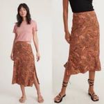 Marine layer  Ryan Midi Slip Skirt Brown Leaf Print Maxi Skirt Size 8 EUC Photo 1