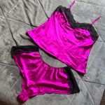Victoria's Secret Y2K  Magenta Satin Lace Trim 2-Piece Cami & Short Set Large Photo 1