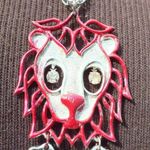 Large White Face Lion Necklace, Red and Silver Colors on Large Alloy Chain Photo 1