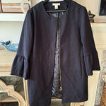 H&M Flounce Sleeve Coat Full Zip in Navy Blue Size 10 Photo 0