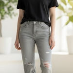 ZARA Womens Size 4 Distressed Straight Leg Jeans Grey Denim RN#77302 100% Cotton Photo 0