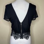 EXPRESS Women's Black Lace Sheer Crop Top with Zip up Back Sexy Flirty Medium Photo 4