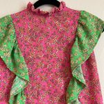 Karlie floral vintage ditzy ruffle top in pink/green Photo 4
