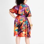 Ashley Stewart  abstract print surplice wrap belted midi dress size 14/16 Photo 1