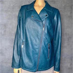 Alfani NWOT Women's Asymmetrical Zip Teal Faux Leather Jacket size 1X Photo 1