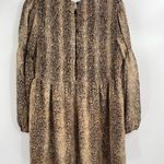 Ganni  Long Sleeve Smocked Dress  Light Brown Snakeskin Print Size 38 Us Size 6 Photo 6