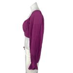 SheIn Pink Puff Sleeve Ruffle Square Neck Tie Back Cutout Crop Blouse Top Size M Photo 1