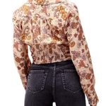 Free People I Got You Printed Long Sleeve Crop Top brown white Sz S Photo 2