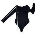 MANGOPOP Women’s Bodysuit Longsleeve V-Neck Casual Sleeve Goth Black Sz L Photo 4