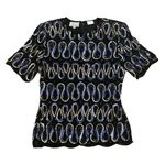 STENAY Vintage Silk Blouse Sequin Dressy Sparkle Evening Black Blue Gold Size S Photo 10