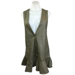 ZARA NEW Green Faux Vegan Leather Sleeveless Button Pinafore Ruffle Mini Dress M Photo 4