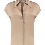 Vince NWT XL SILK BLOUSE BUTTON UP CAP SLEEVE COLLAR RUCHED- BACK Photo 0