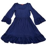 Modcloth  Dress Womens XS Blue Long Sleeve Ruffle Hem Bell Sleeve Stretch Boho‎ Photo 0