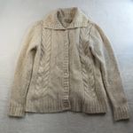 L.L.Bean  L Large Cardigan Sweater Ivory Wool Blend Fisherman Cable Knit Grandma Photo 1