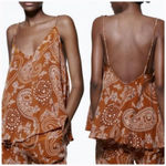 ZARA  brown white bandana tank sleeveless blouse open back Sz S Photo 1