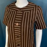 Vintage 60s Peter Pan Collar Chocolate Striped Dress Multi Size M Photo 2