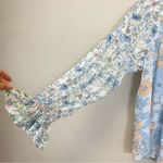 J.Crew Blue Floral Chiffon Crewneck Long Sleeve Spring Crinkle Blouse Size M Photo 3
