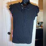 Loft  Black Cotton Eyelet Ruffle Trim Top Small EUC Photo 3
