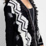 Velvet by Graham & Spencer Black White Patterned Open Front Fringe Cardigan L Size L Photo 0