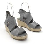 Eileen Fisher  Willow Wedge Cross Strap Espadrille Gray Metallic Leather Size 9 Photo 0