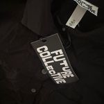 Future Collective Women's Collared Long Sleeve Smocked Midi Shirtdress -  Black Photo 5