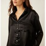 Free People  Satin Witchy Shooting For The Moon Button Down Shirt Black Large Photo 10