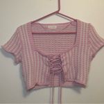 LA Hearts L.A. Hearts Pink/White Crop Crochet Lace-Up Cardigan Photo 3