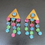 Unique Vintage  Unsigned Multicolored Stones Waterfalls Clip Statement Earrings Photo 5