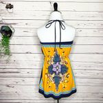 Colorful Boho Strapless Halter Handkerchief Floral Top Size Small Yellow Orange Photo 5