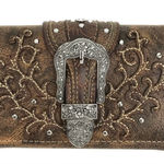 Classic Western Buckle Crossbody Trifold Wallet Brown Photo 0