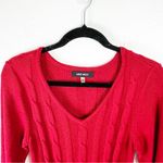 Nine West Red 3/4 Sleeves V-Neck Cable Knit Pleated Sweater Dress Size Large Photo 4