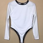 NWOT Women’s Beach Vacation Open Back White Black Long Sleeve One Piece Swimsuit Size L Photo 0