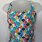 Nautica  One-Piece Swimsuit Large Geometric Print Adjustable Back Ruched Tank Swimwear Photo 2