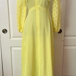 VTG 60s 70s BRIGHT YELLOW MODEST MAXI DRESS LACE SLEEVES PROM GOWN Photo 0
