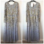 Mac Duggal 5533 Beaded Sequins Long Sleeve Gown Platinum Gold 18 Photo 3