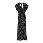 BETINA Floral Print Maxi Dress Deep V Neck Smocked Waist Tie Back Navy Black Photo 7