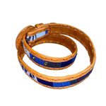 None Stitched woven Genuine Leather retro boho indie Print Belt medium brown/blue Photo 38