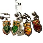 Vintage Owl Clip On Earrings Abalone Shell Yellow Set Photo 4