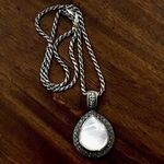 Sterling Silver 925 Marcasite Outlined Mother of Pearl Pendant and Rope Necklace Photo 0