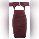 House Of CB  London Tiggy Wine Off Shoulder Ruched Front Bardot Dress Photo 5