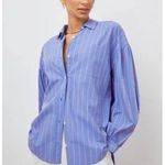 Rails  Oversized Blouse Shirt Lilac Pink Stripe Button Up Balloon Sleeve, Size L Photo 0