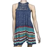 Free People  M Blue Teal Crochet Knit Rare Hearts Racer Neck Striped Tank Dress Photo 1