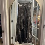 DO+BE NWT  Silver/Gunmetal Metallic High Low Bow Pleated Skirt Photo 4